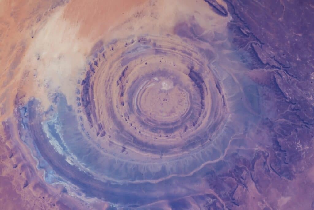 Photo satellite de "L'oeil de l'Afrique" situé près de Ouadanaedans le Sahara mauritanien.