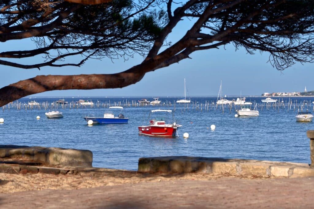 Bateaux et pinasse amarrés au Cap Ferret.