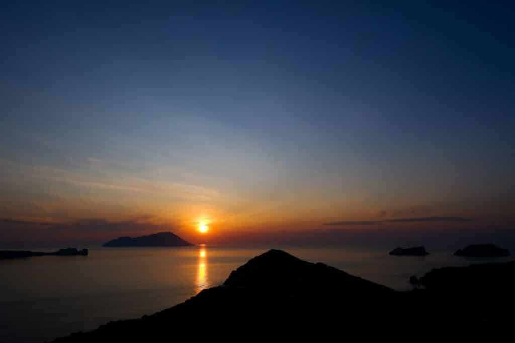 Coucher de soleil vu du château de Plaka.