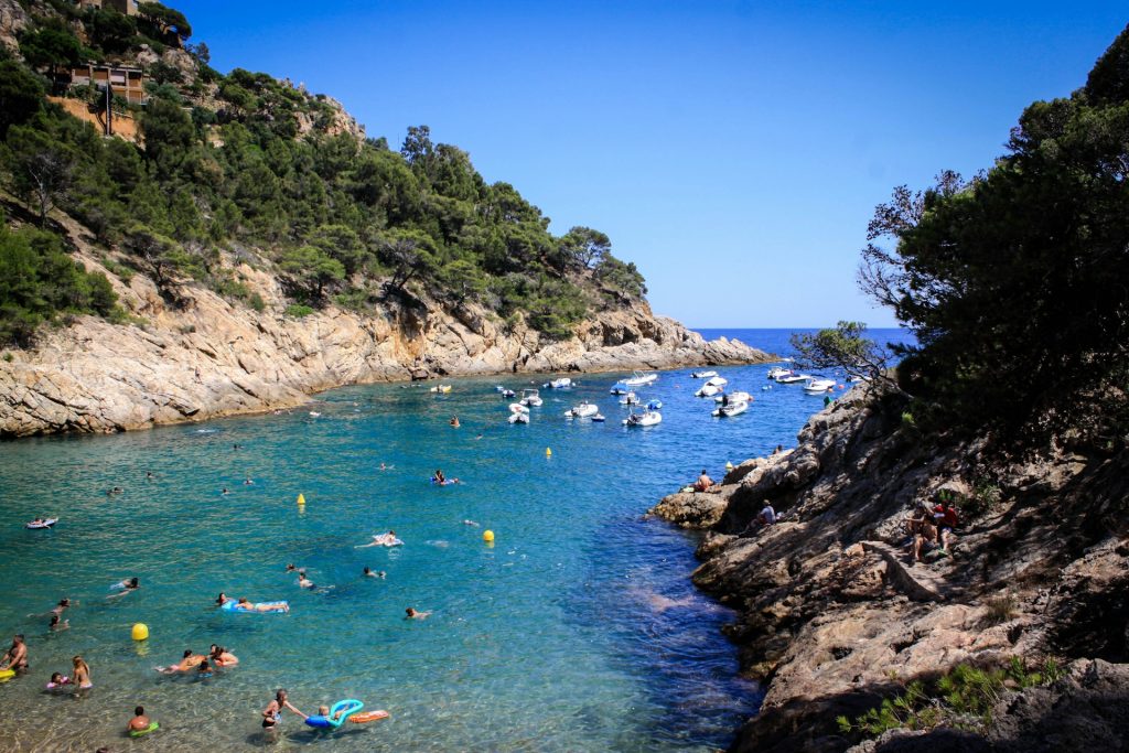 Affluence de bateaux à la cala Pola un jour d'été