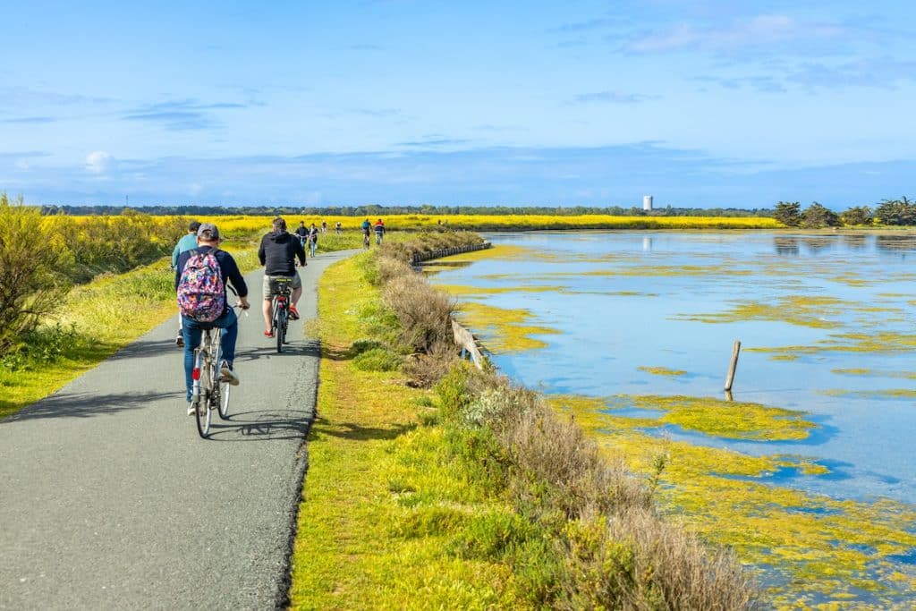 3 cyclistes font une balade à vélo sur l'île de Ré
